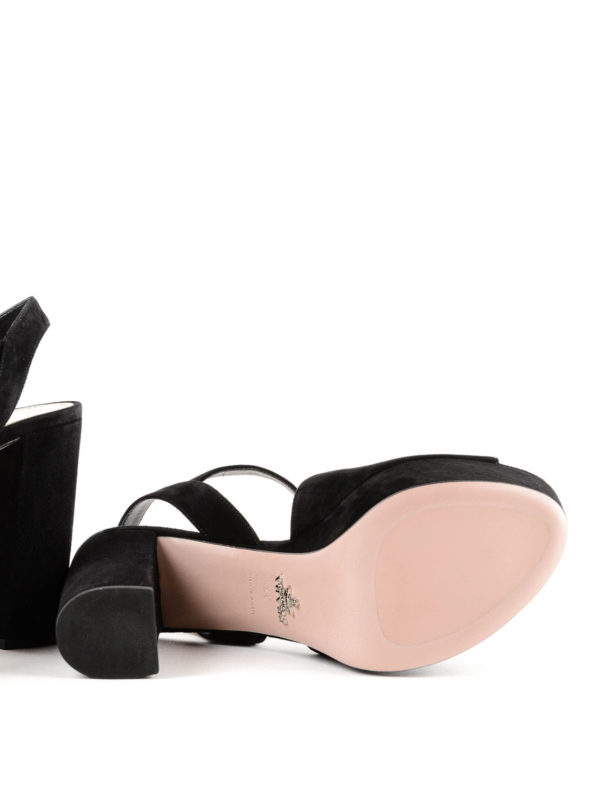 prada black suede platform sandals