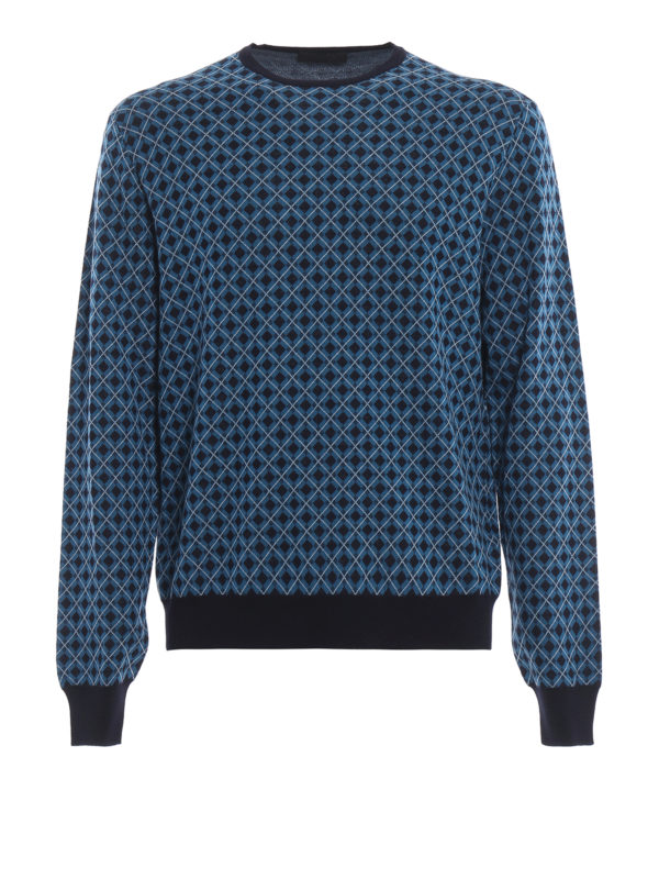 Argyle pattern blue wool sweater 