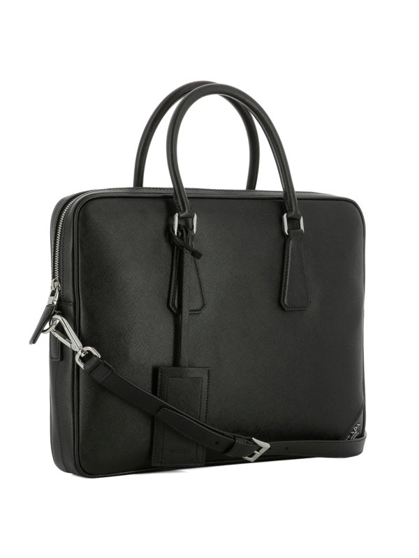 prada saffiano leather briefcase black