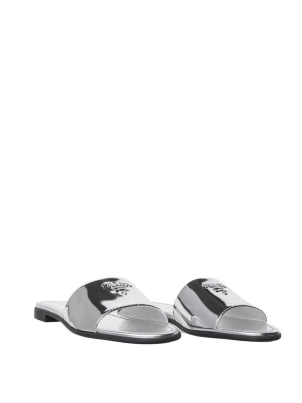 silver prada slides