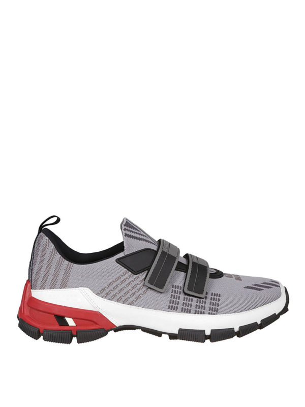 grey fabric trainers