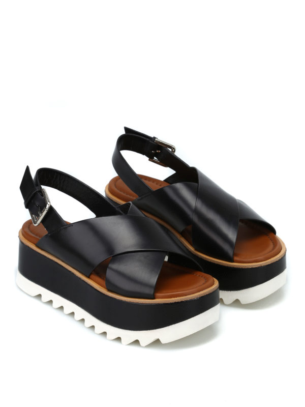 black leather sandals platform