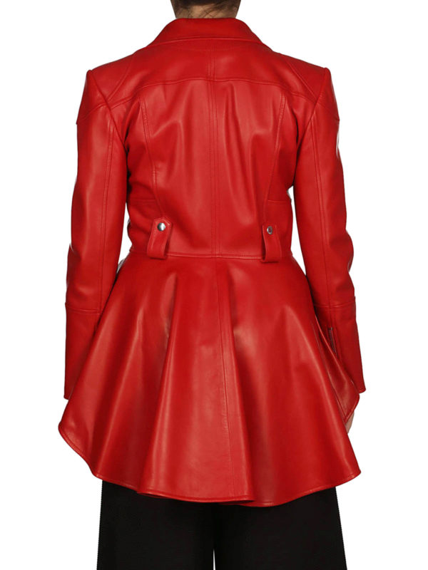 red peplum coat