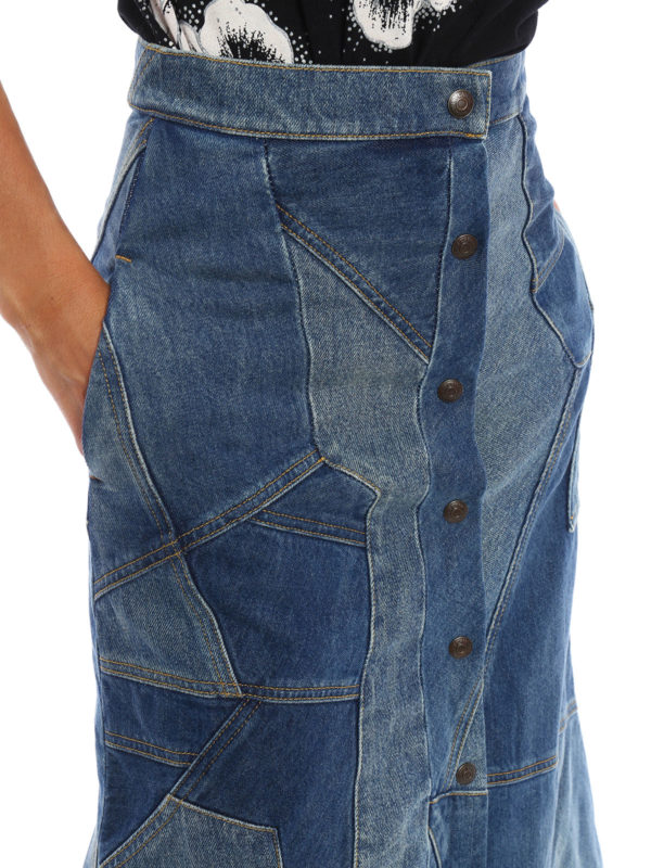 Patchwork denim maxi skirt 