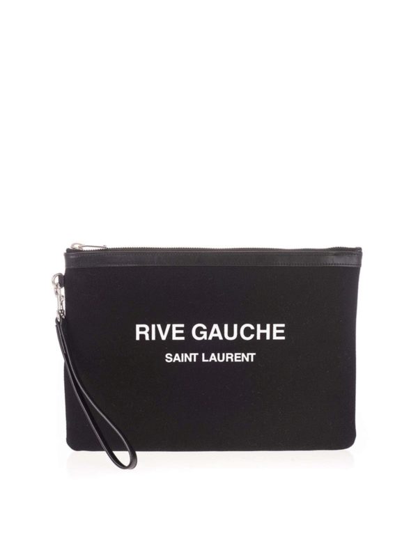 Saint Laurent - Rive Gauche logo clutch in black - clutches ...