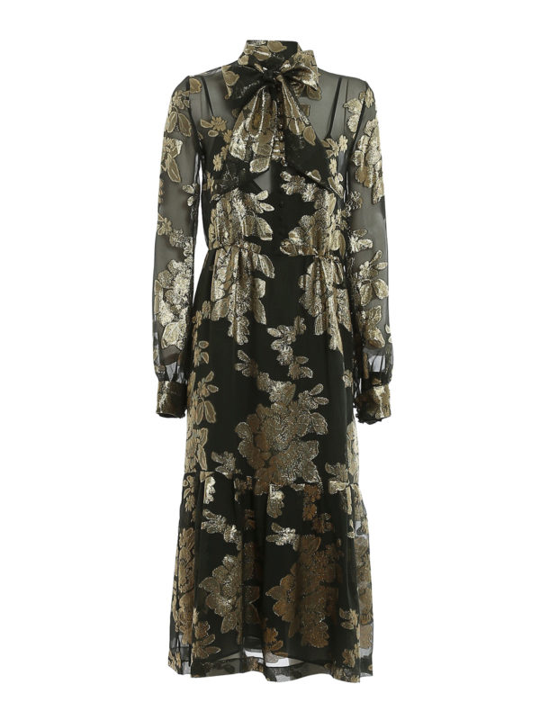 SAINT LAURENT: evening dresses - Floral embroidered silk dress