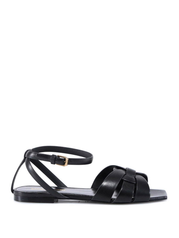 saint laurent tribute flat sandals with ankle strap