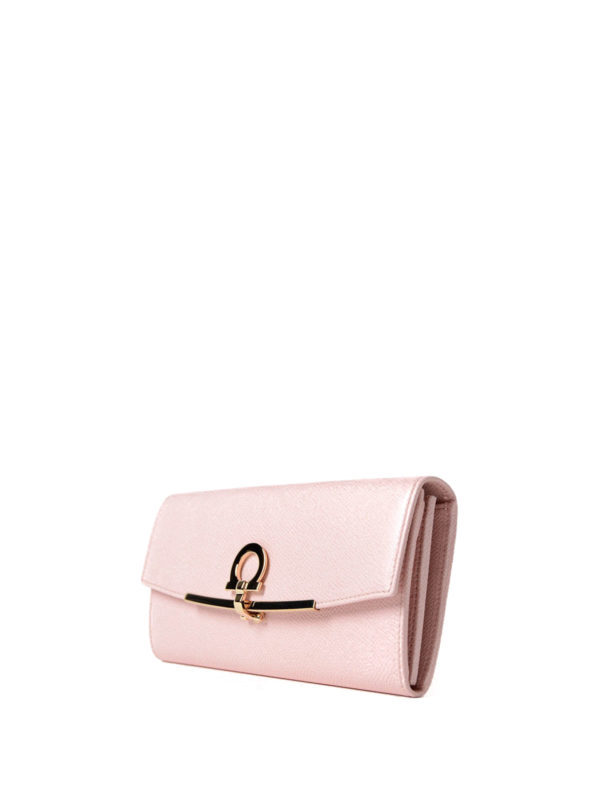 Gancini clip pink leather wallet