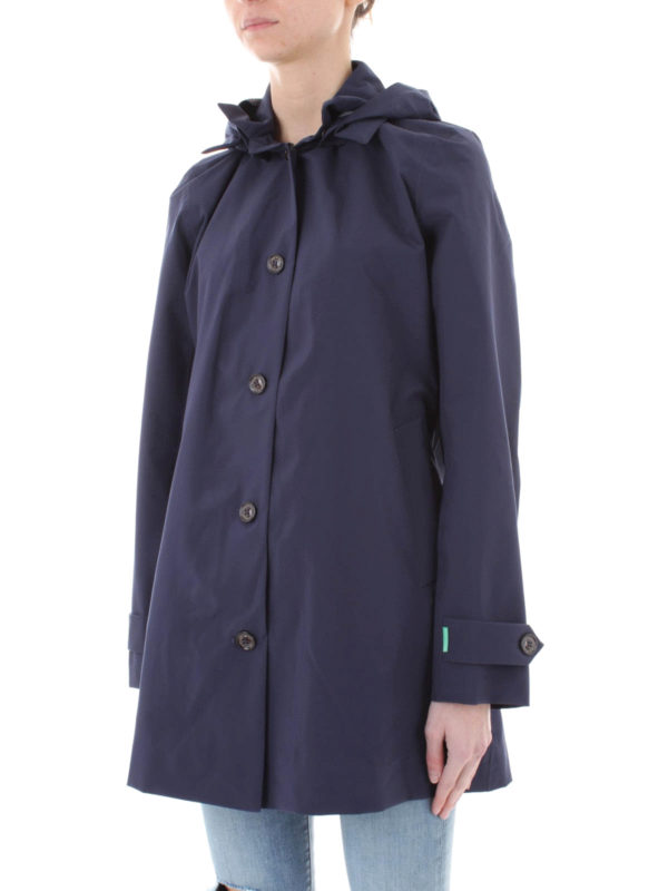 Save the Duck - Blue tech fabric windcheater trench coat - trench coats ...