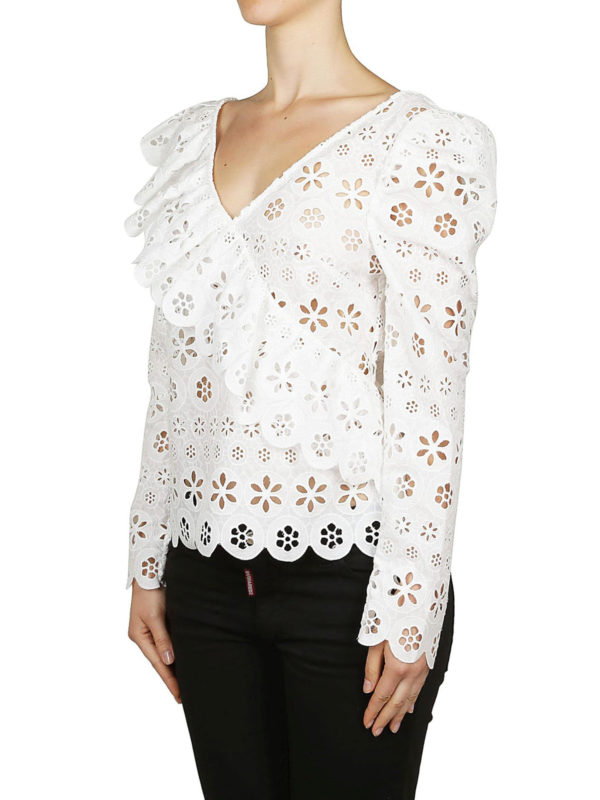 Frilled white floral voile blouse 