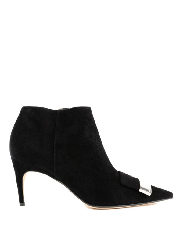 black suede mid heel ankle boots