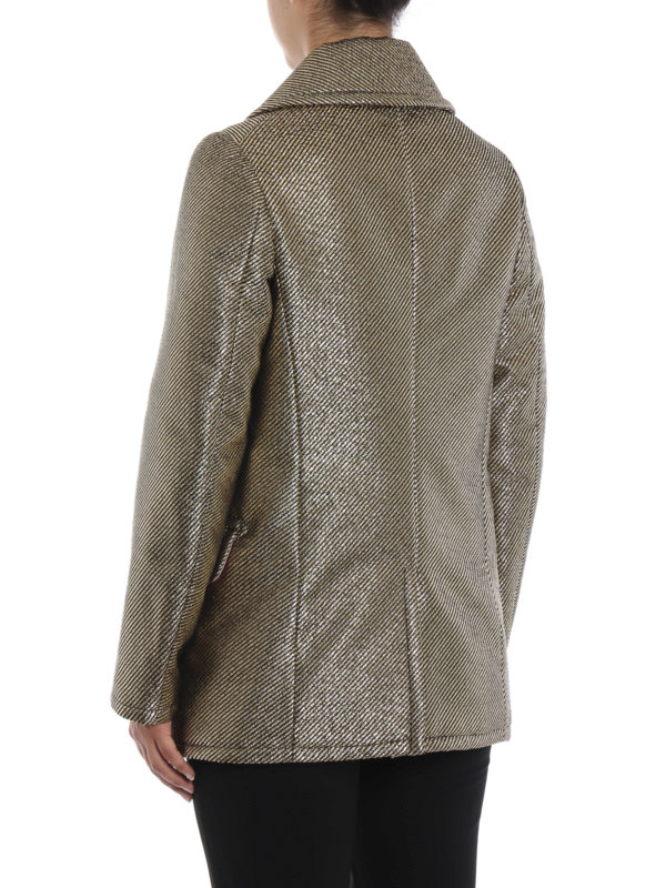 Silk blend metallic twill peacoat 