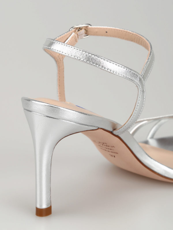 silver leather high heels