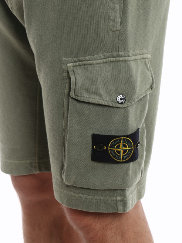 khaki green stone island shorts