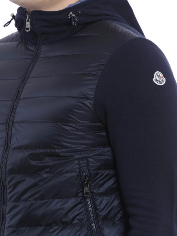 moncler lined padded panel sweater in dark blue