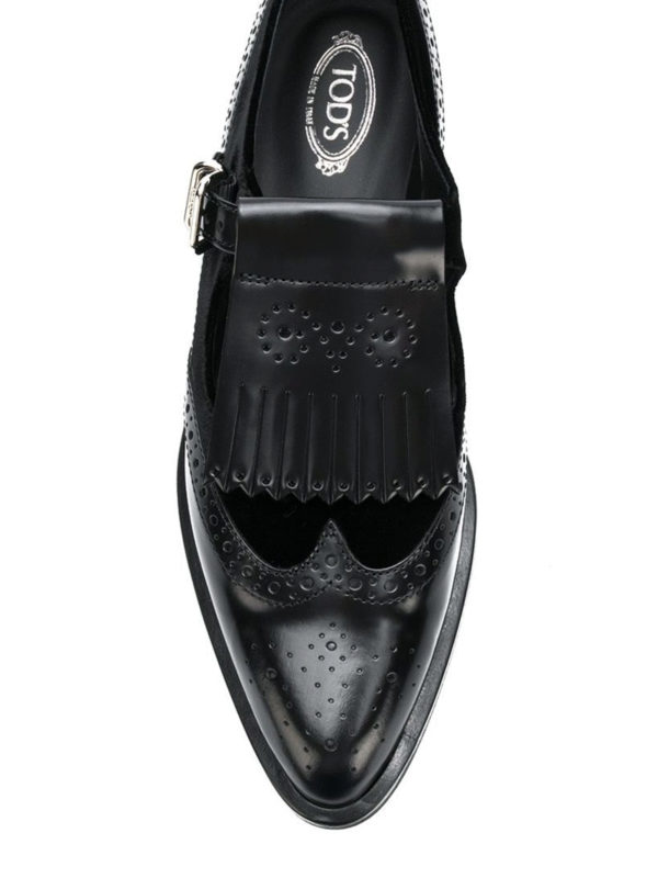 Leather and velvet brogue monk straps 