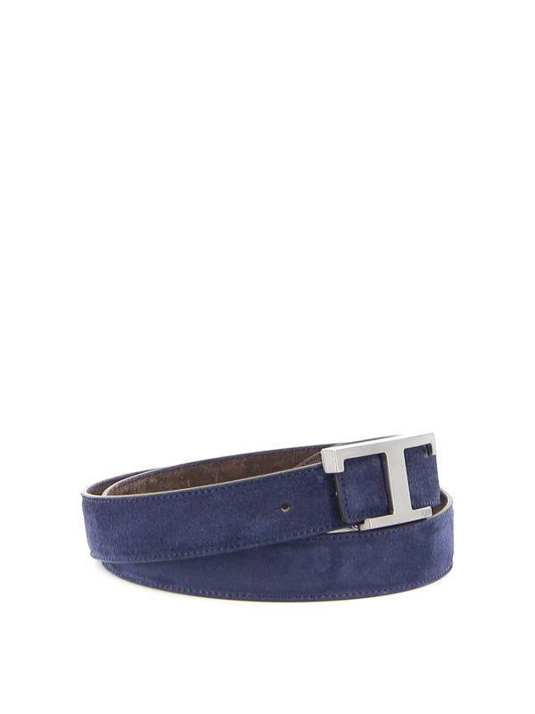 کمربند Tod'S - Blue suede belt with T 