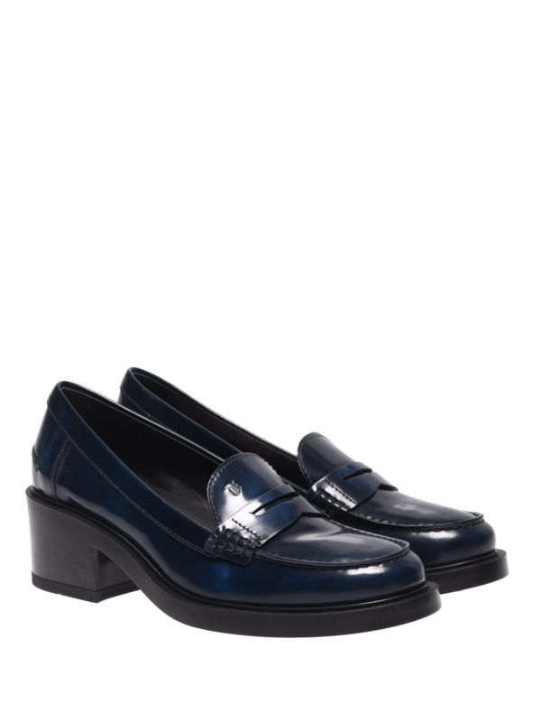 tods blue leather loafers
