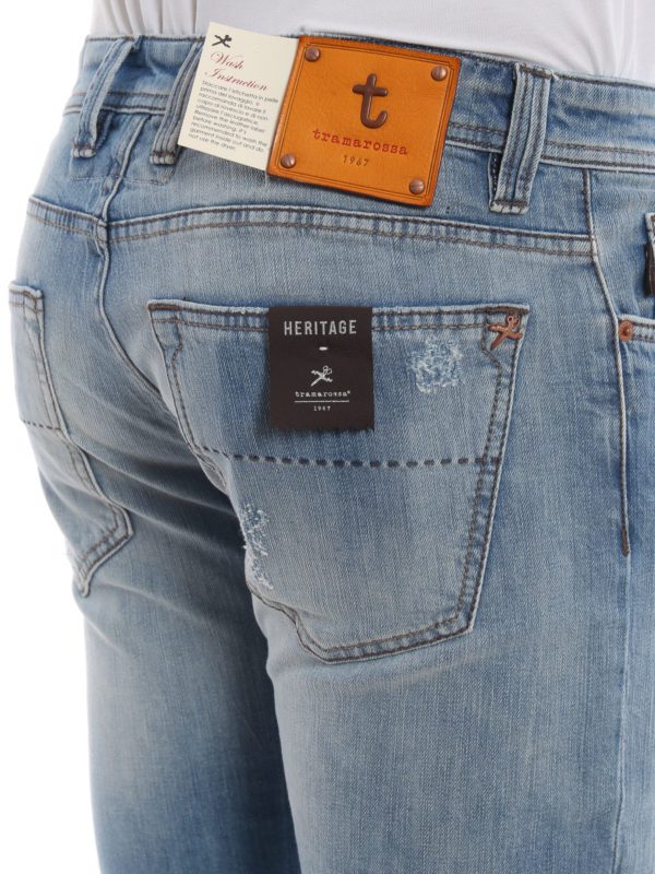 Distressed cotton denim jeans 