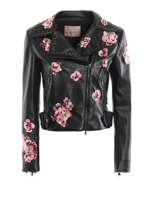 faux leather embroidered jacket
