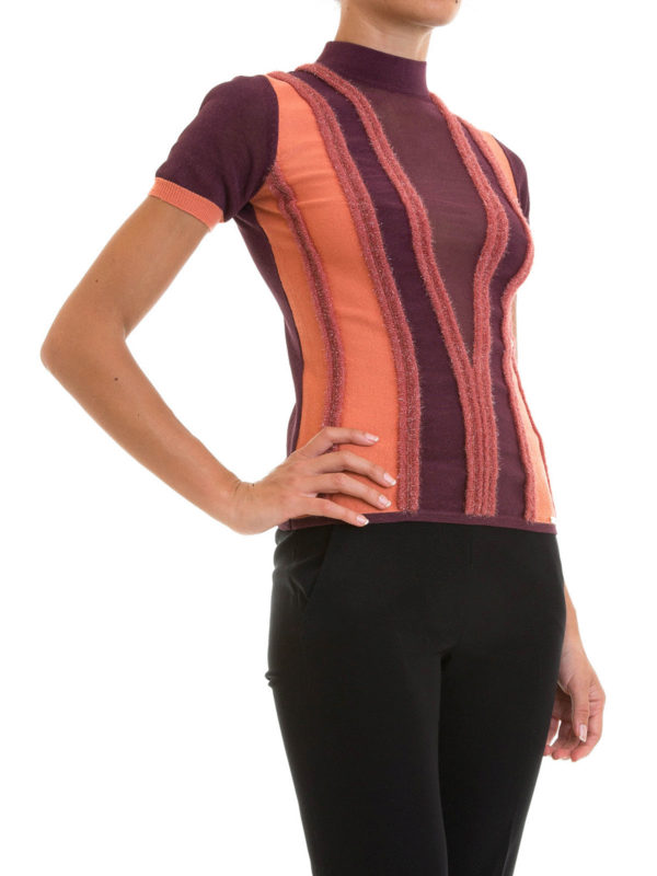 Two-tone short sleeve mock neck top 