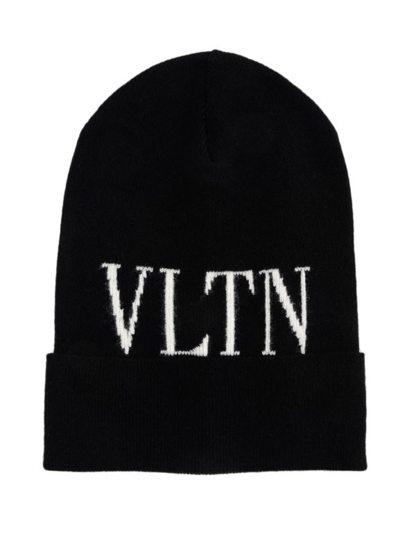 VALENTINO GARAVANI: beanies - VLTN print black wool beanie