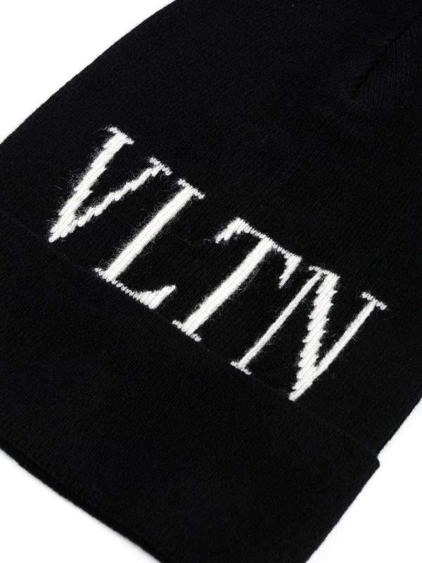 VALENTINO GARAVANI: beanies online - VLTN print black wool beanie