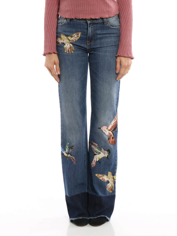 Embroidered hummingbird jeans 