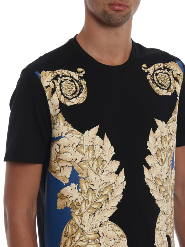 Versace Collection Gold Tone Baroque Print Cotton T Shirt T Shirts V800683rvj00520v7145