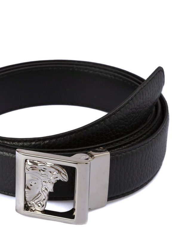 Medusa Head black hammered leather belt 