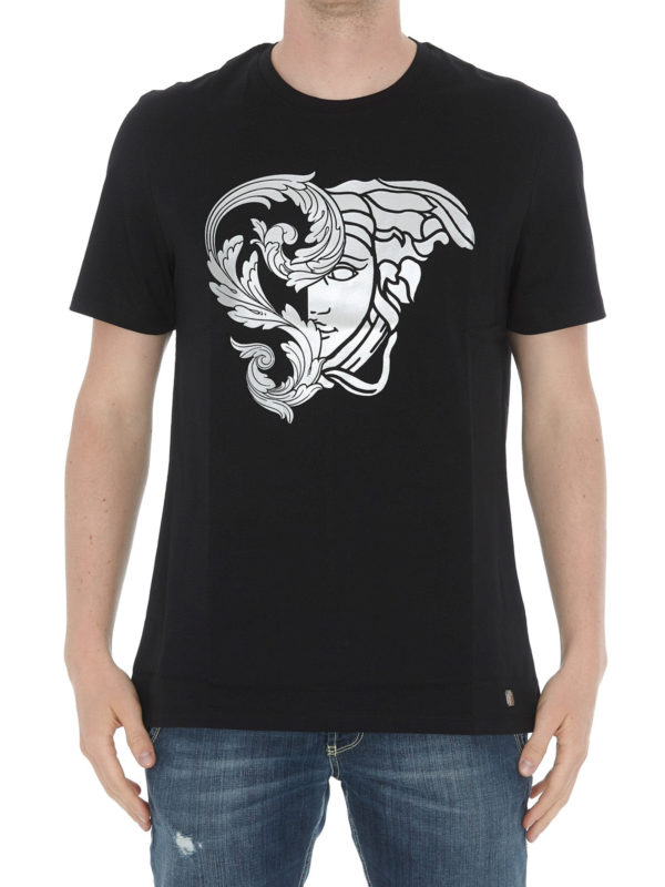 black and silver versace shirt