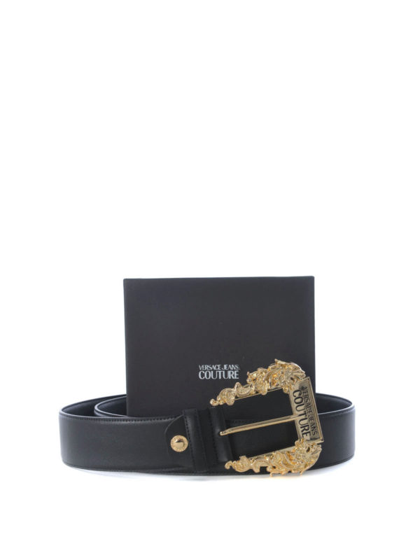 Versace Jeans Couture: belts - Baroque buckle leather belt