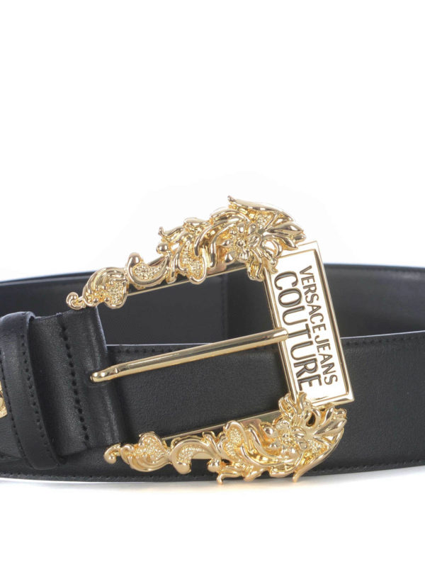 Versace Jeans Couture: belts online - Baroque buckle leather belt