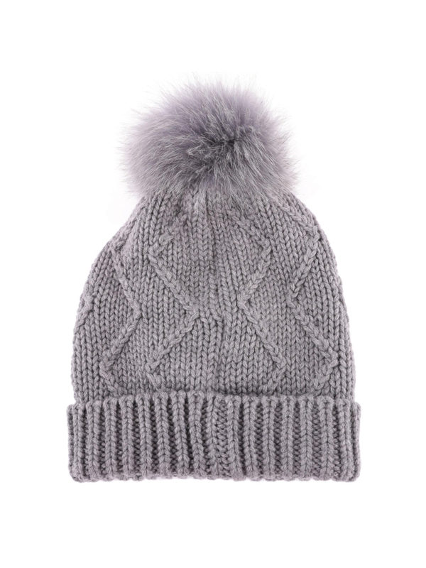 label and pompom detail wool beanie 