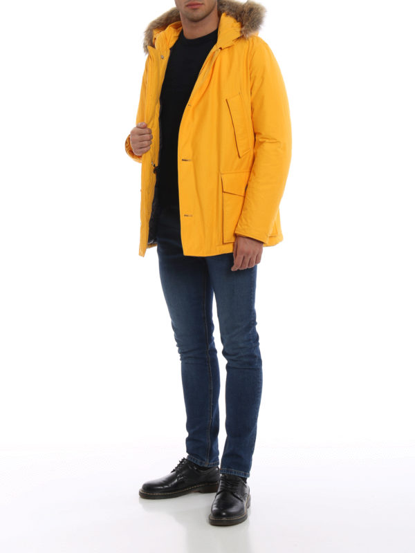 yellow woolrich parka