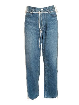 AMBUSH: flared jeans - Drawstring side-taped jeans in blue