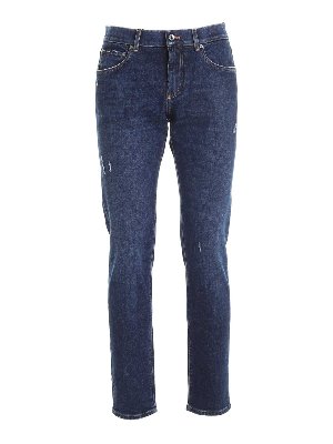 DOLCE & GABBANA: straight leg jeans - Tears slim fit jeans in blue