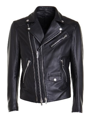 LES HOMMES: leather jacket - Black leather biker jacket