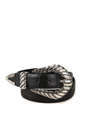 ALBERTA FERRETTI: cinture - Cintura nera in pelle con stampa cocco