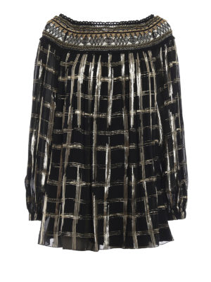 ALBERTA FERRETTI: bluse - Blusa in chiffon di seta e pizzo ricamato