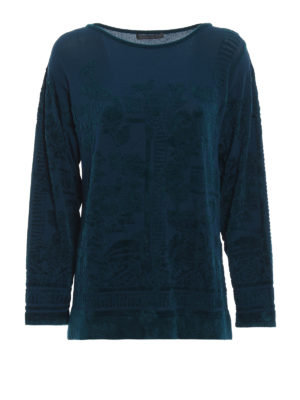 ALBERTA FERRETTI: bluse - Blusa blu petrolio in jersey goffrato