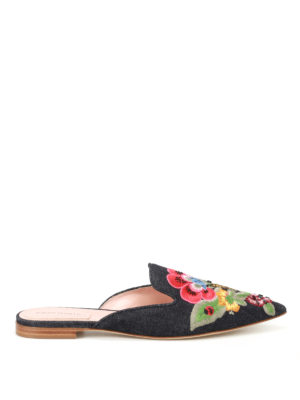 Alberta Ferretti: Loafers & Slippers - Mia embellished denim slippers