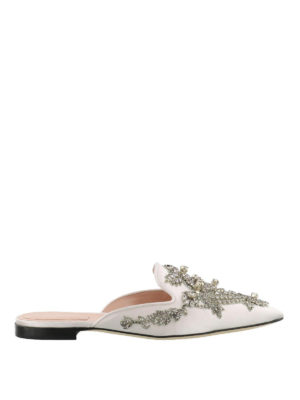 ALBERTA FERRETTI: sabot - Mules in raso bianco con cristalli