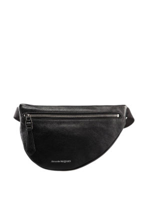 ALEXANDER MCQUEEN: marsupi - Marsupio in pelle nera con logo lettering