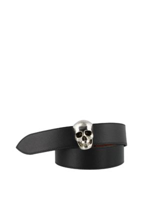 ALEXANDER MCQUEEN: cinture - Cintura Skull in pelle nera