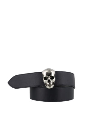 ALEXANDER MCQUEEN: cinture - Cintura Skull in pelle color inchiostro