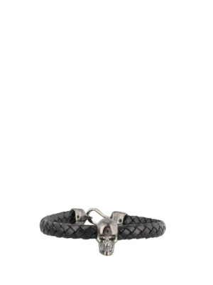 ALEXANDER MCQUEEN: Bracciali e Braccialetti - Bracciale in pelle intrecciata con Skull