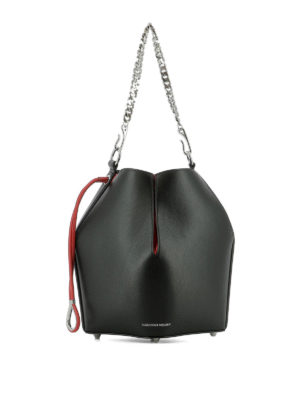 ALEXANDER MCQUEEN: Secchielli - Borsa in pelle nera e rossa The Bucket Bag