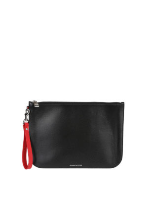 ALEXANDER MCQUEEN: pochette - Clutch nera in pelle con zip