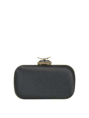 ALEXANDER MCQUEEN: pochette - Clutch in raso nero Butterfly Box